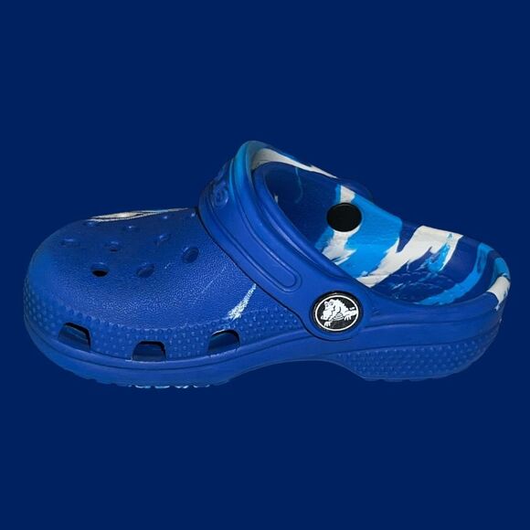 Toddler CROCS Classic Crocband Marbled Blue White Clog Size C8 - Picture 4 of 6